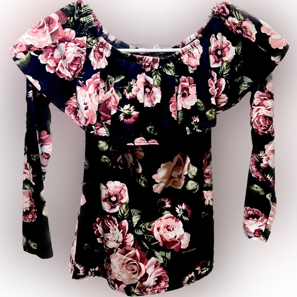 Navy Blue floral 3/4 sleeve blouse sz. m - Picture 1 of 2
